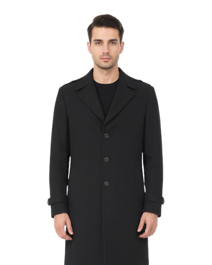 Men's Black Handmade Vintage Full-Length Wool Overcoat