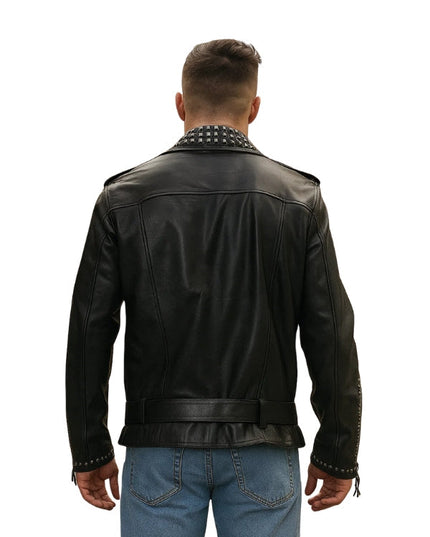 Men's Black Studded Biker Leather Jacket