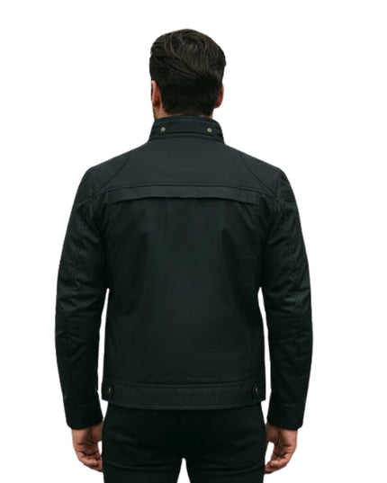Man wearing a black jacket on a white background