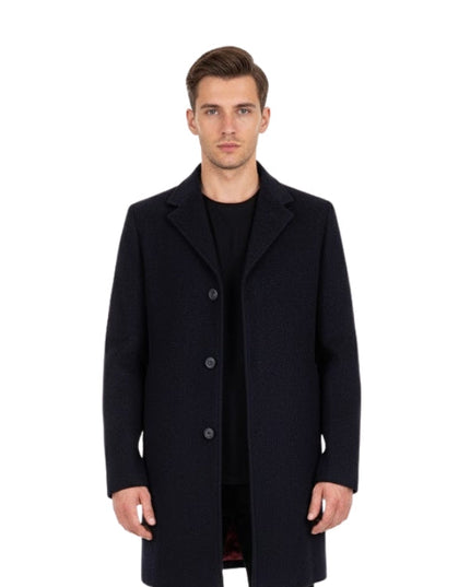 Men's Blue Handmade Long Sleeves Real Wool Trench Coat