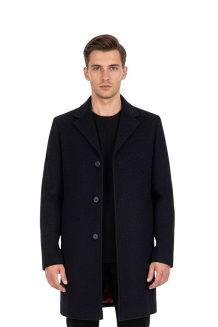 Men's Blue Handmade Long Sleeves Real Wool Trench Coat