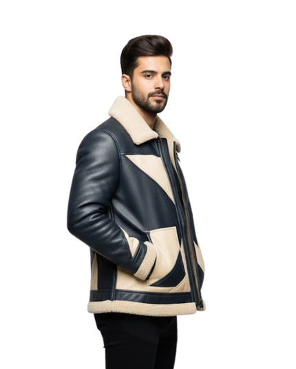Men's Blue Two-Tone Bomber Aviator Jacket