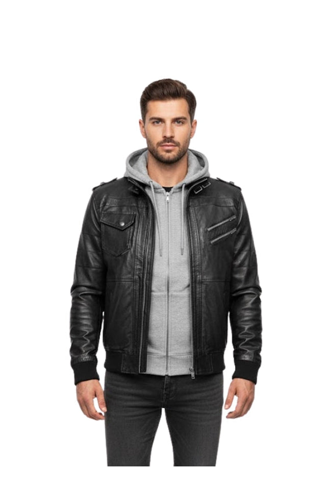 Men's Bomber With Removable Hood Jacket