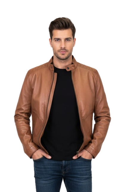 Men's Brown Classic Casual Genuine Retro Biker Jacket