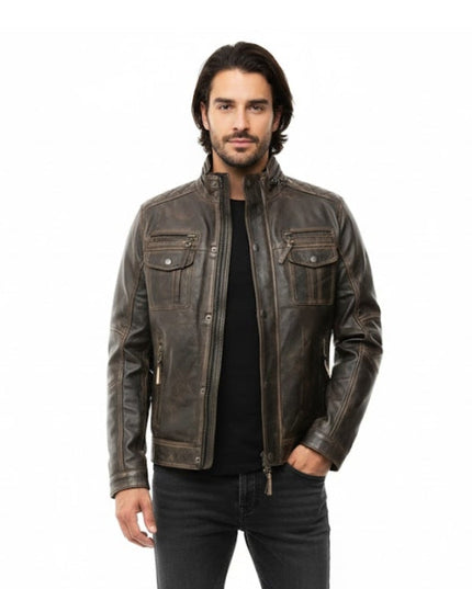 Men's Brown Distressed Leather Jacket
