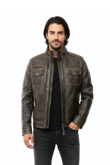 Men's Brown Distressed Leather Jacket
