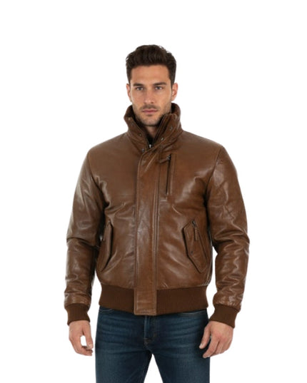 Men's Brown Fashion Stylish Classic Hooded Puffer Bomber Retro Aviator Motorcycle Jacket