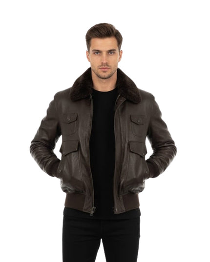 Men's Brown Premium Air Force A-2 Aviator Sheepskin Bomber Leather Jacket