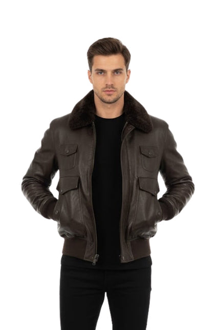 Men's Brown Premium Air Force A-2 Aviator Sheepskin Bomber Leather Jacket