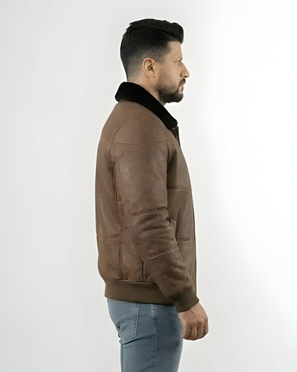 Men's Brown Sheepskin Leather Aviator Bomber Jacket