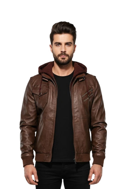 Men's Brown Winter Warm Biker Jacket