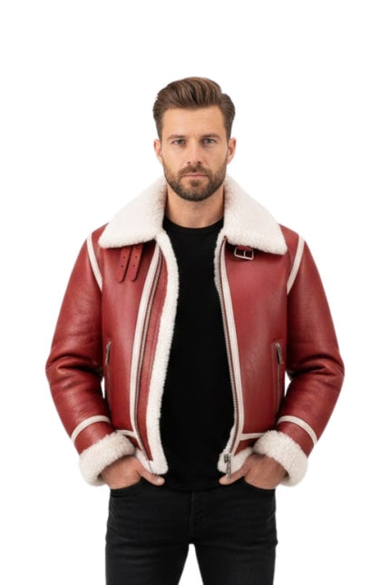Men's Christmas Red Sheepskin Shearling Jacket