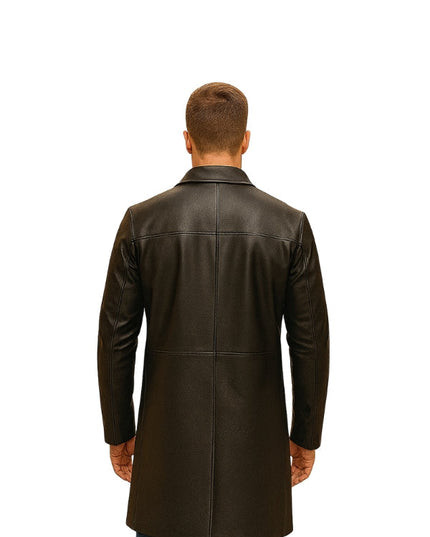 Men’s Cowhide Black Long Leather Coat