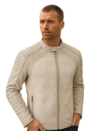 Men's Fiamma Vintage White Leather Biker Jacket