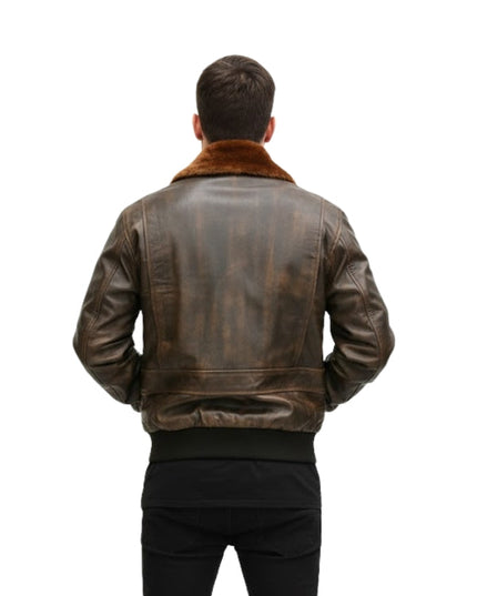 Men's G1 Aviator Distressed A-2 Raf Fur Brown Leather Jacket