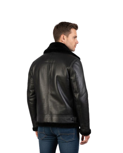 Men's Genuine Sheepskin Black Fur Pilot B3 Bomber Leather Jacket