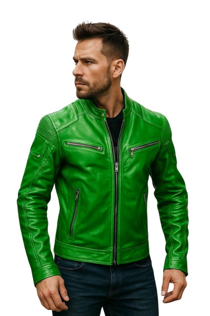 Men's Green Motorcycle Jacket with Skull
