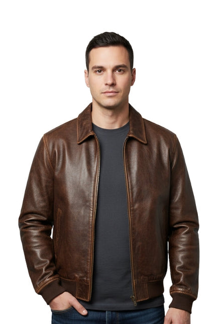 Men's Halloween Brown Skull Leather Jacket