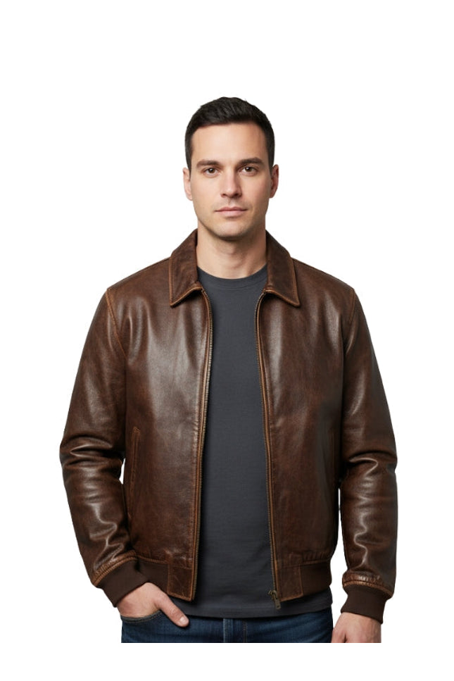 Men's Halloween Brown Skull Leather Jacket