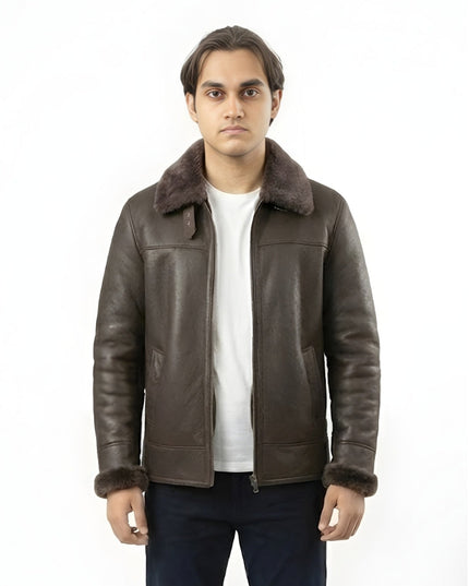 Men's Handmade Brown Shearling Bomber Leather Jacket
