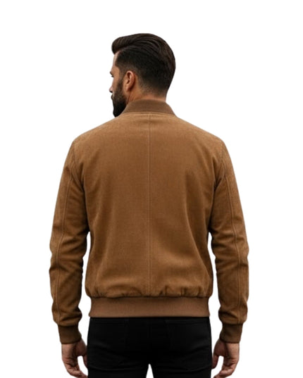 Man wearing a brown jacket on a white background