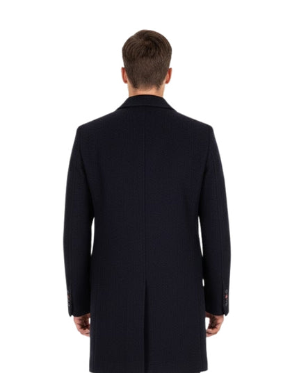 Men's Handmade Long Sleeves Slim Fitted Real Wool Blue Trench Coat