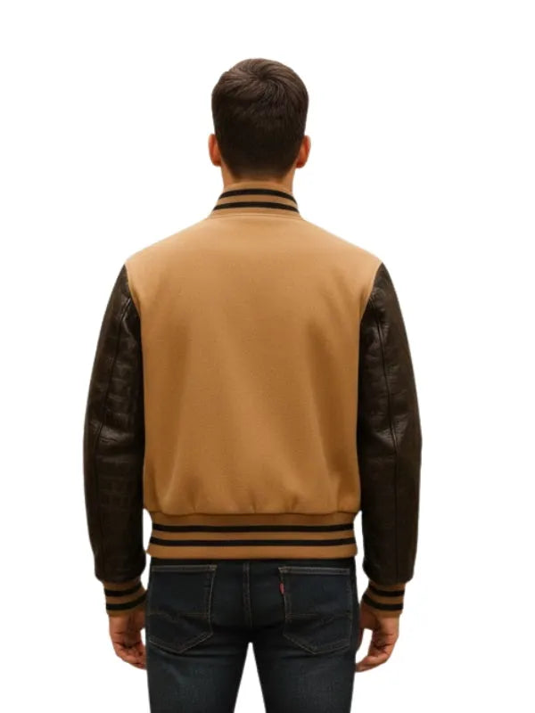 Men’s handmade Golden Bear varsity bomber jacket with slim fit