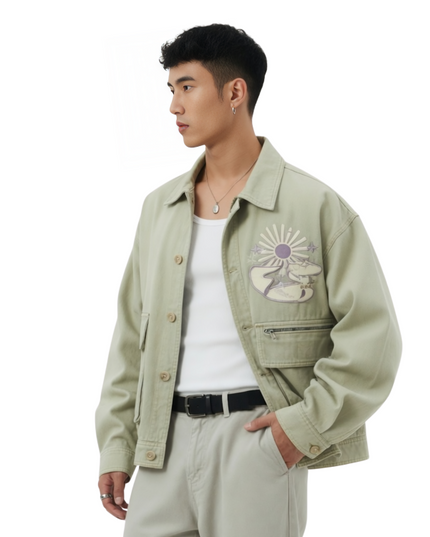 Men's Light Olive Cotton Jacket side