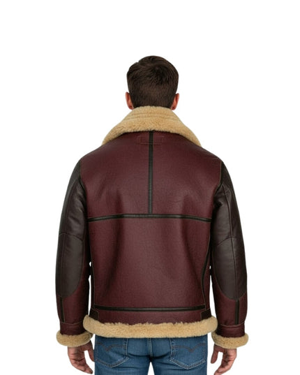 Men's Maroon Shearling Aviator Raf Flying Pilot B3 Bomber Jacket