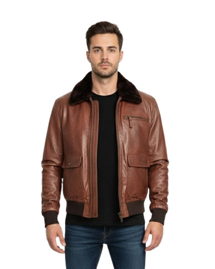 Men's Military Raf Aviator Pilot G1 Distressed Vintage Brown Bomber Jacket