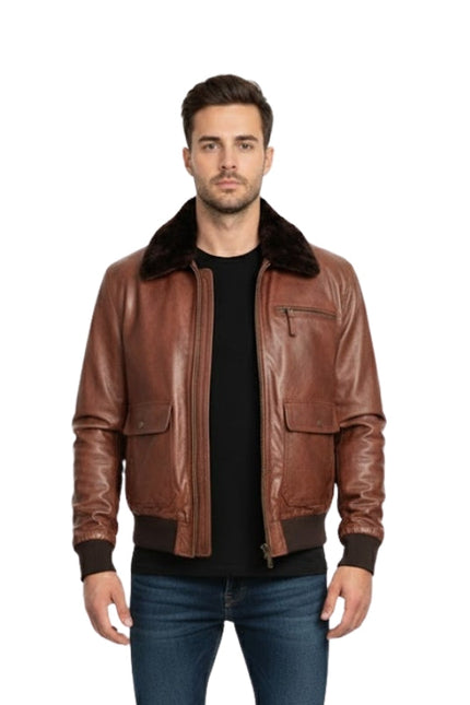 Men's Military Raf Aviator Pilot G1 Distressed Vintage Brown Bomber Jacket