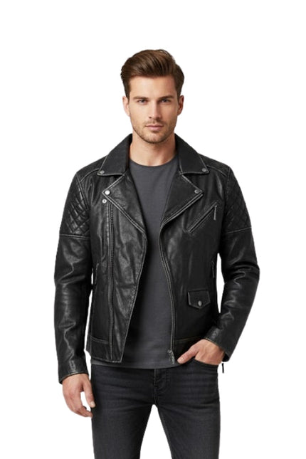 Men's Motorcycle Distressed Leather Jacket