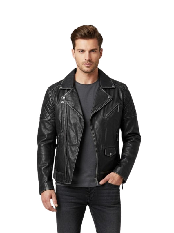 Men's Motorcycle Distressed Leather Jacket