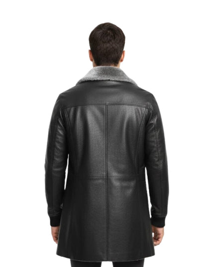 Men’s PU Leather Wide Notch Shearling Lining Coat