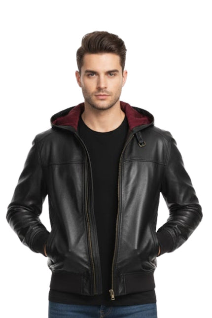 Men's Real Lambskin Black Bomber Biker Leather Jacket