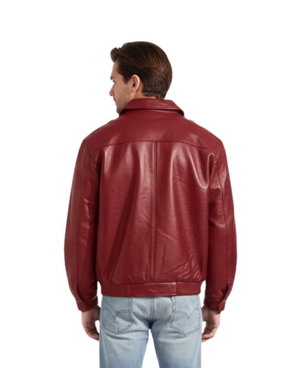 Men's Real Lambskin Stylish Biker Motorcycle Red Bomber Jacket