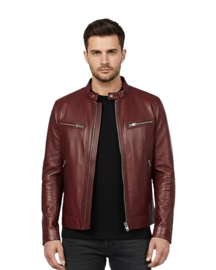 Men's Real Leather Red Motorcycle Biker Jacket