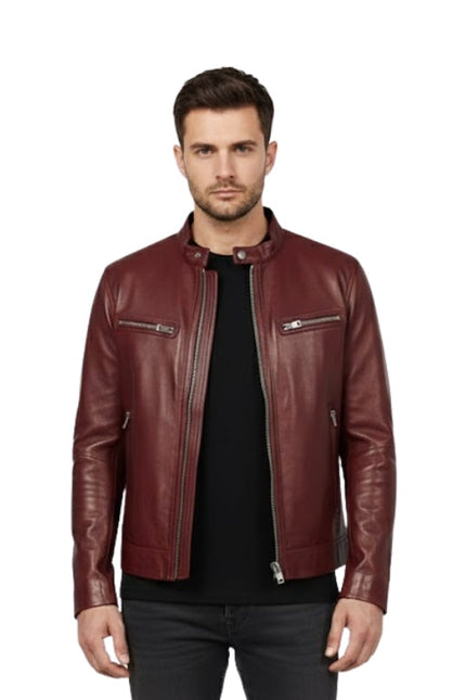 Men's Real Leather Red Motorcycle Biker Jacket