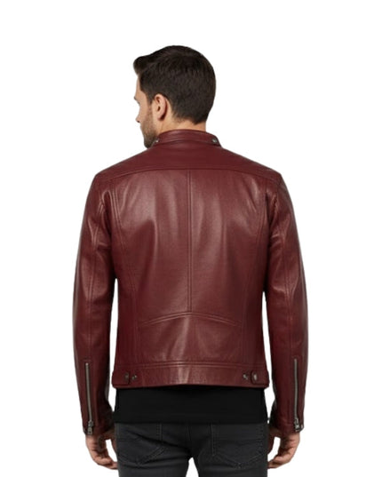 Men's Real Leather Red Motorcycle Biker Jacket