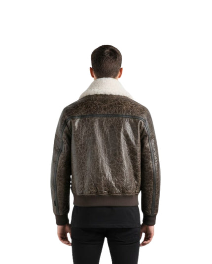 Men's Shearling Raf Aviator Slim Fit Brown Bomber Leather Jacket
