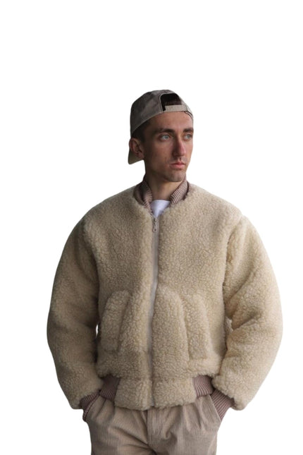 Men's Sheep's Wool Beige Bomber Jacket
