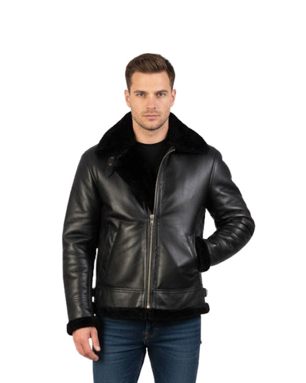 Men's Sheepskin Fur Pilot B3 Black Bomber Jacket