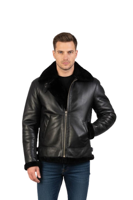 Men's Sheepskin Fur Pilot B3 Black Bomber Jacket