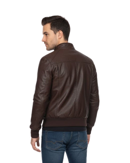 Men's Sheepskin Quilted Motorcycle Brown Leather Jacket