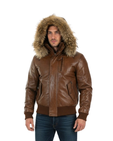 Men's Stylish Puffer Retro Aviator Motorcycle Brown Bomber Jacket