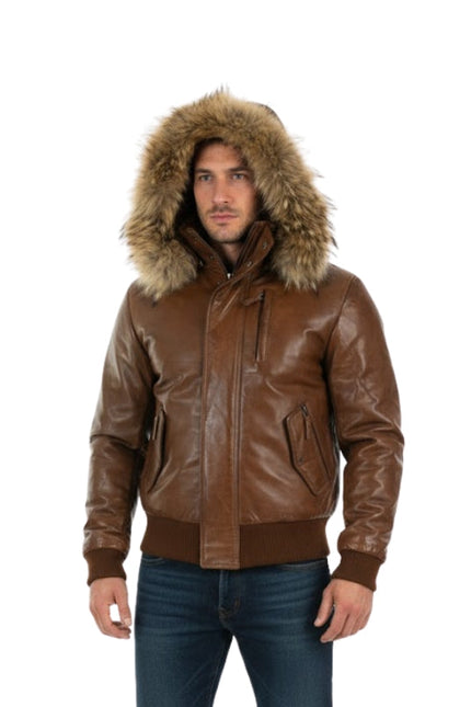 Men's Stylish Puffer Retro Aviator Motorcycle Brown Bomber Jacket