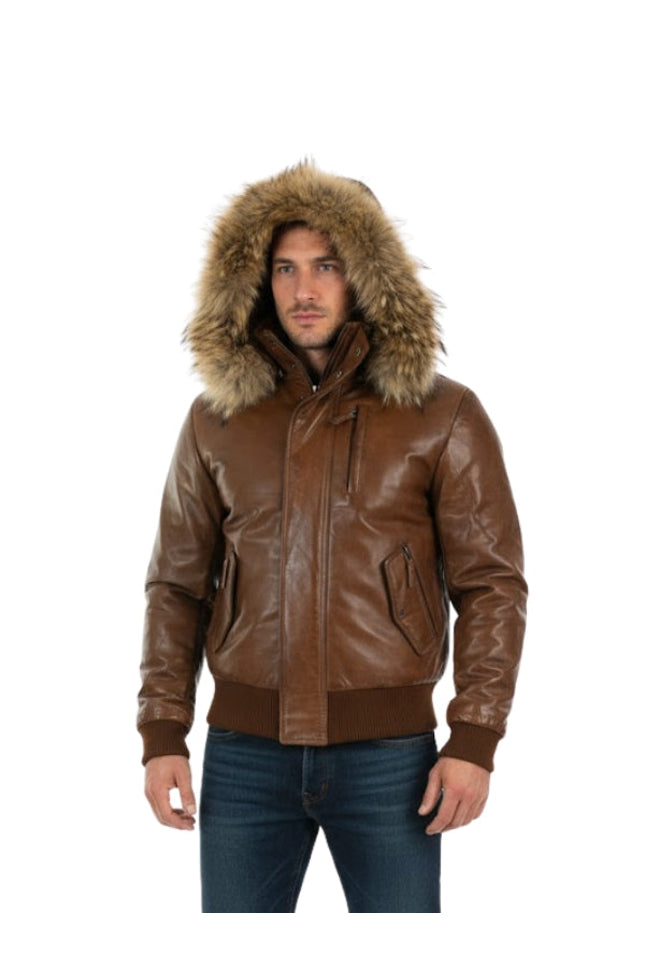 Men's Stylish Puffer Retro Aviator Motorcycle Brown Bomber Jacket
