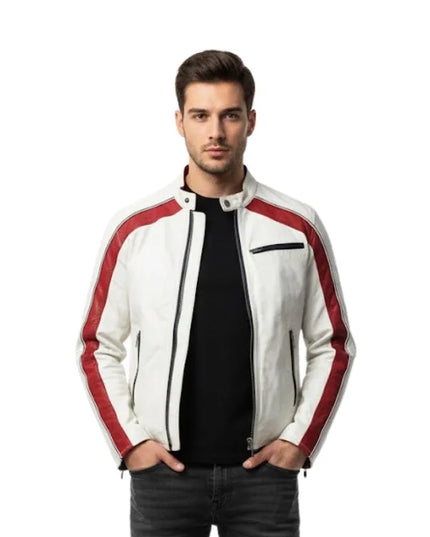men’s white leather motorcycle jacket