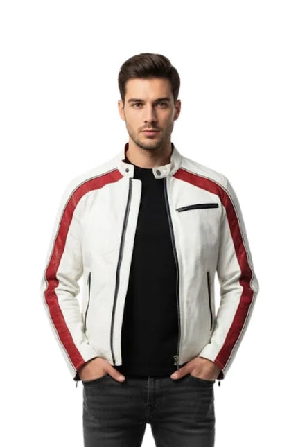 men’s white leather motorcycle jacket