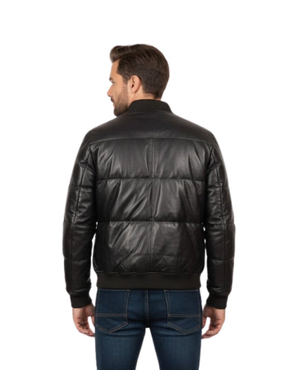 Men's Winter Warm Black Motorcycle Real Sheepskin Bomber Leather Jacket